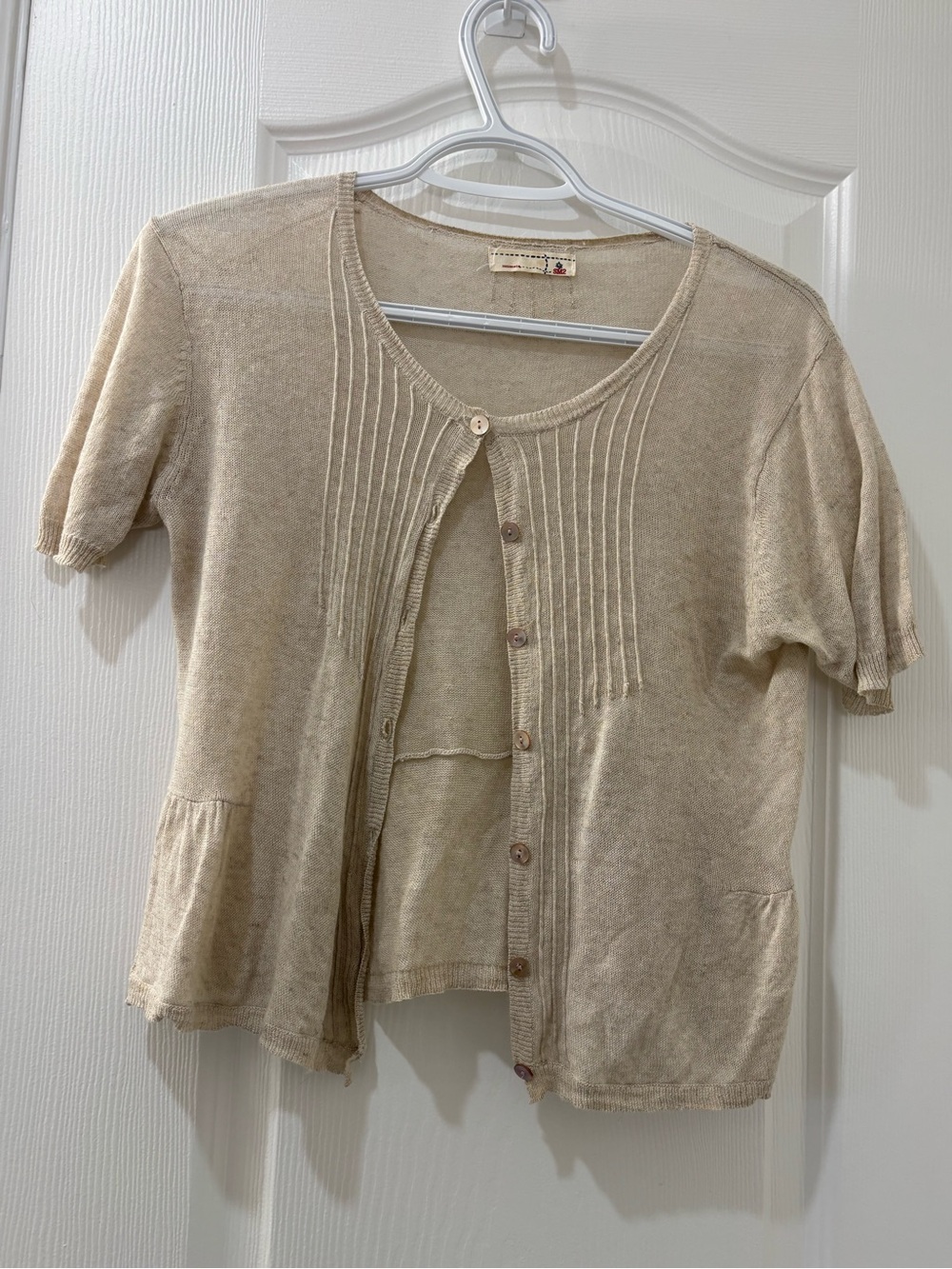 SM2 Women’s Short Sleeve Cardigan Top - Beige